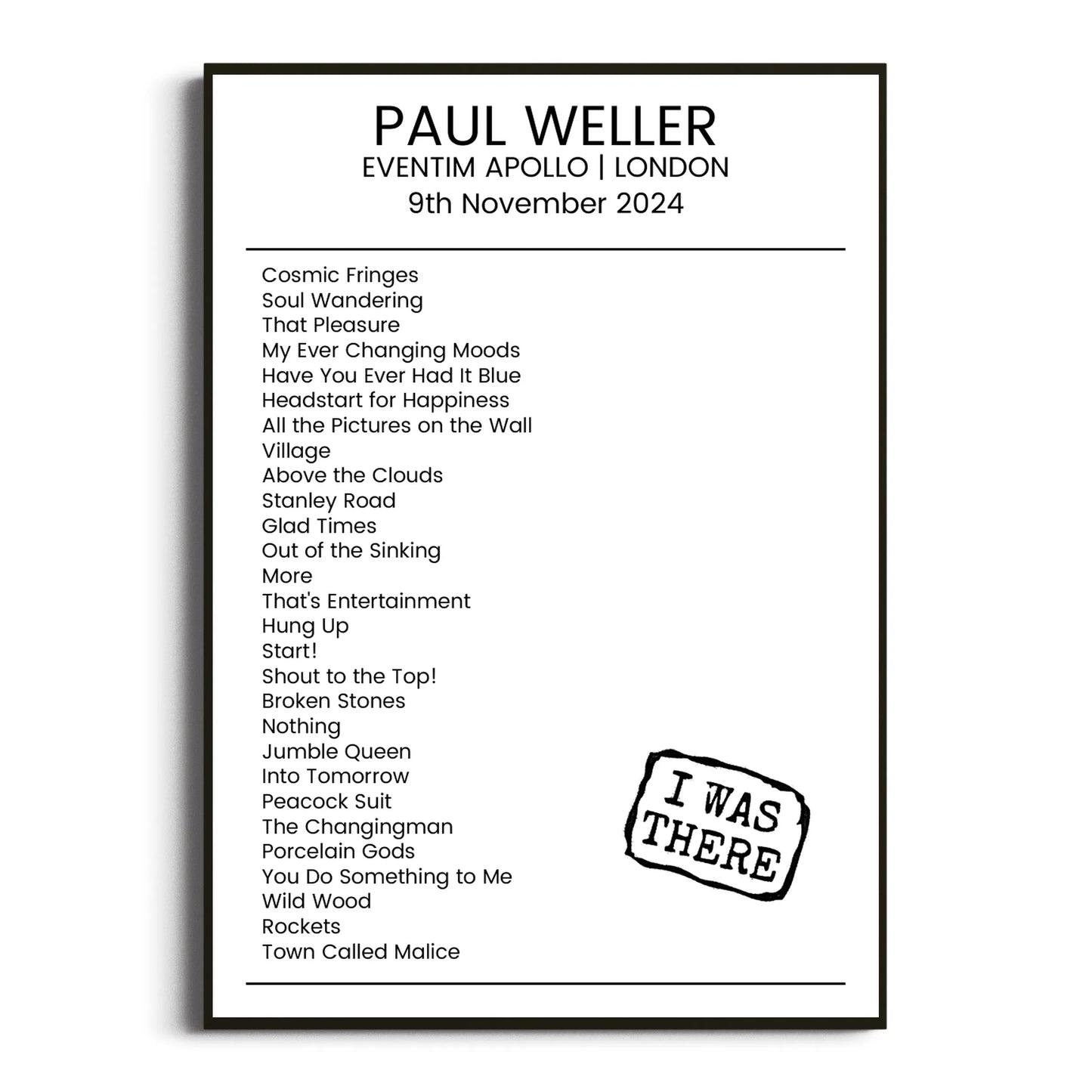 Paul Weller London 09 November 2024 Setlist Poster