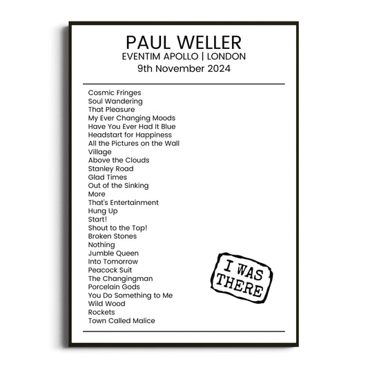 Paul Weller London 09 November 2024 Setlist Poster