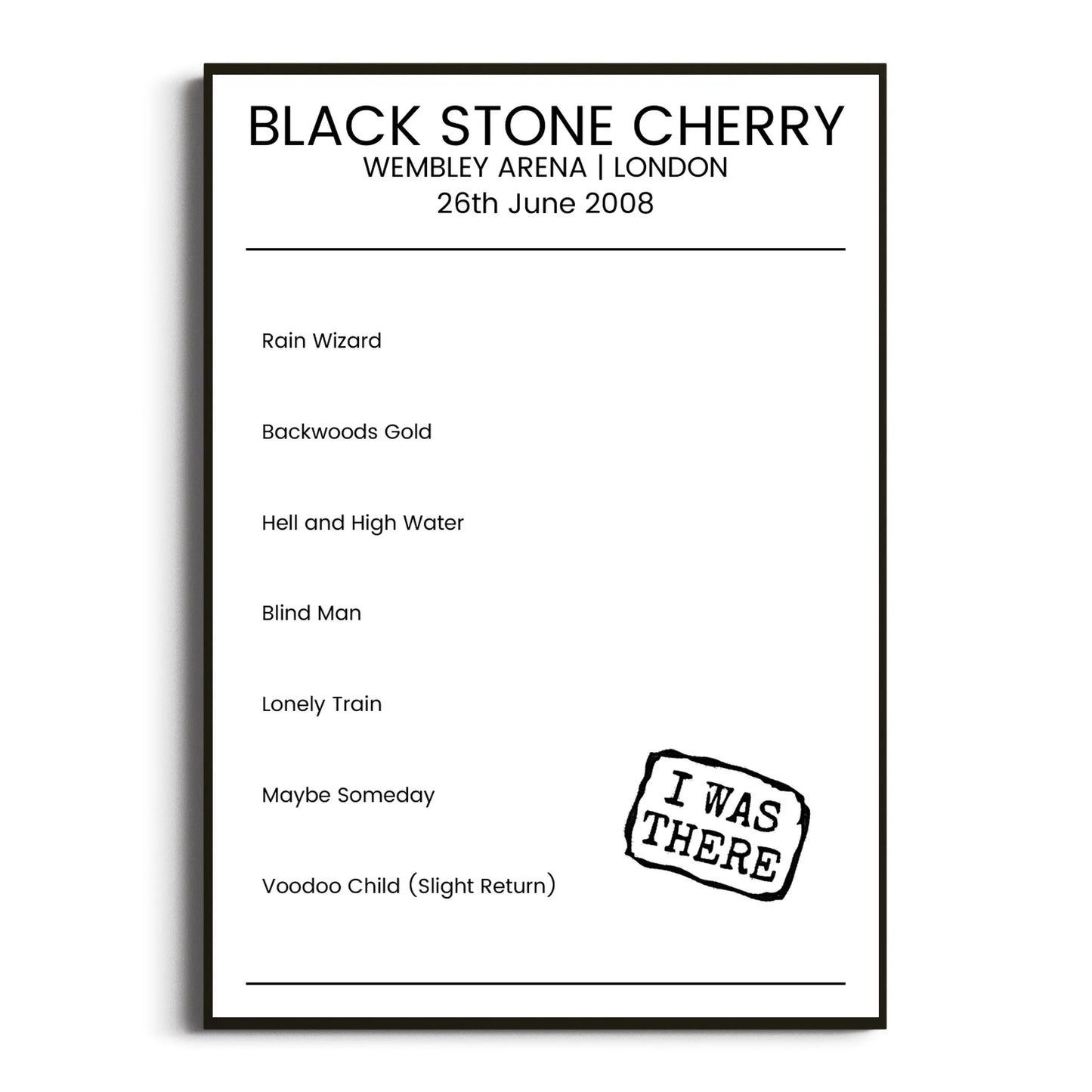 Black Stone Cherry London 26 June 2008 Setlist Poster