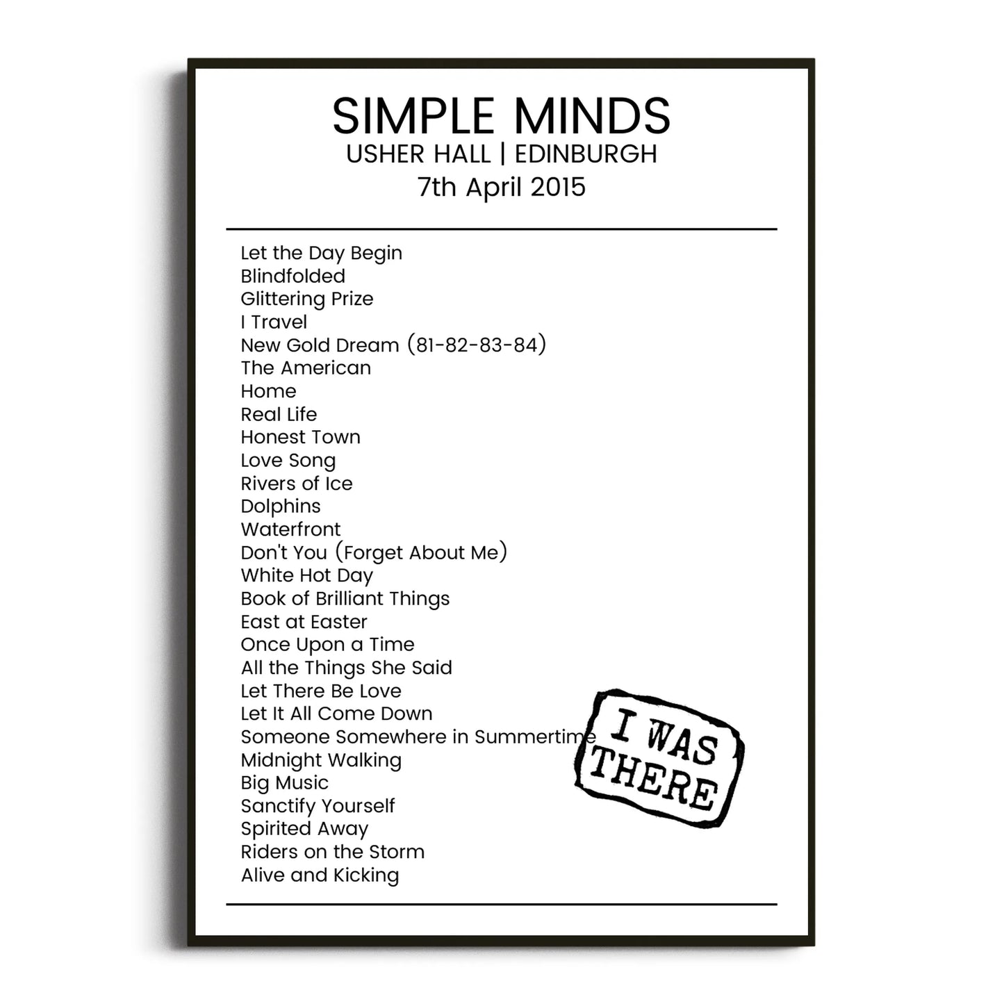 Simple Minds Edinburgh 07 April 2015 Setlist Poster