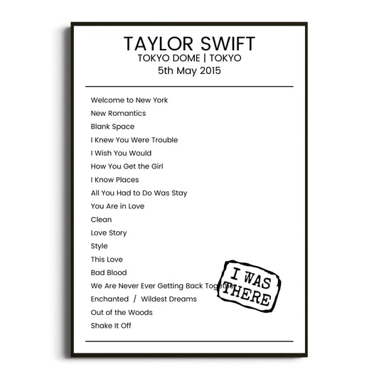 Taylor Swift Tokyo 05 May 2015 Setlist Poster