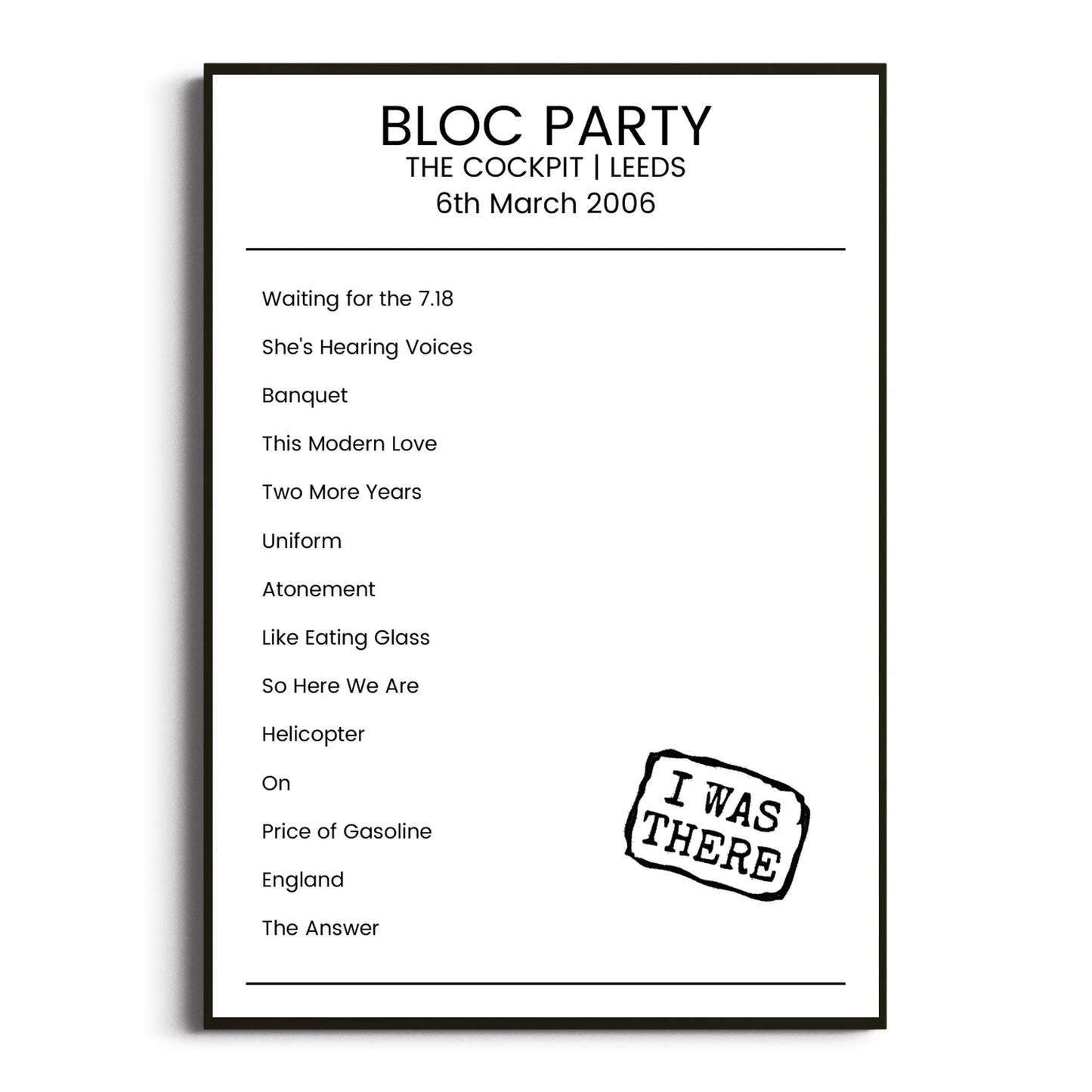 Bloc Party Leeds 06 March 2006 Setlist Poster