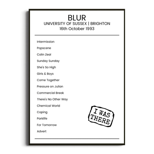 Blur Brighton 16 October 1993 Setlist Poster