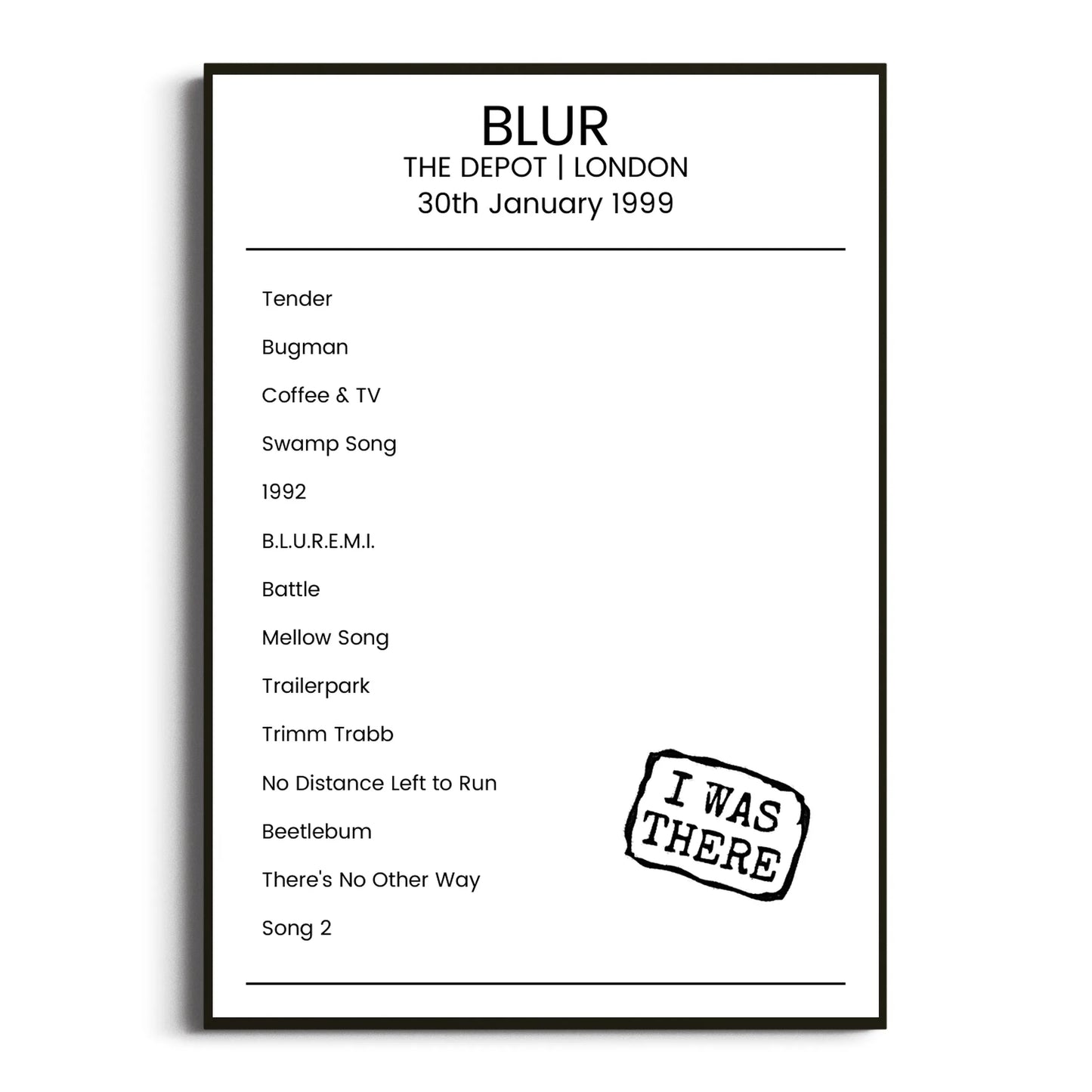 Blur London 30 January 1999 Setlist Poster