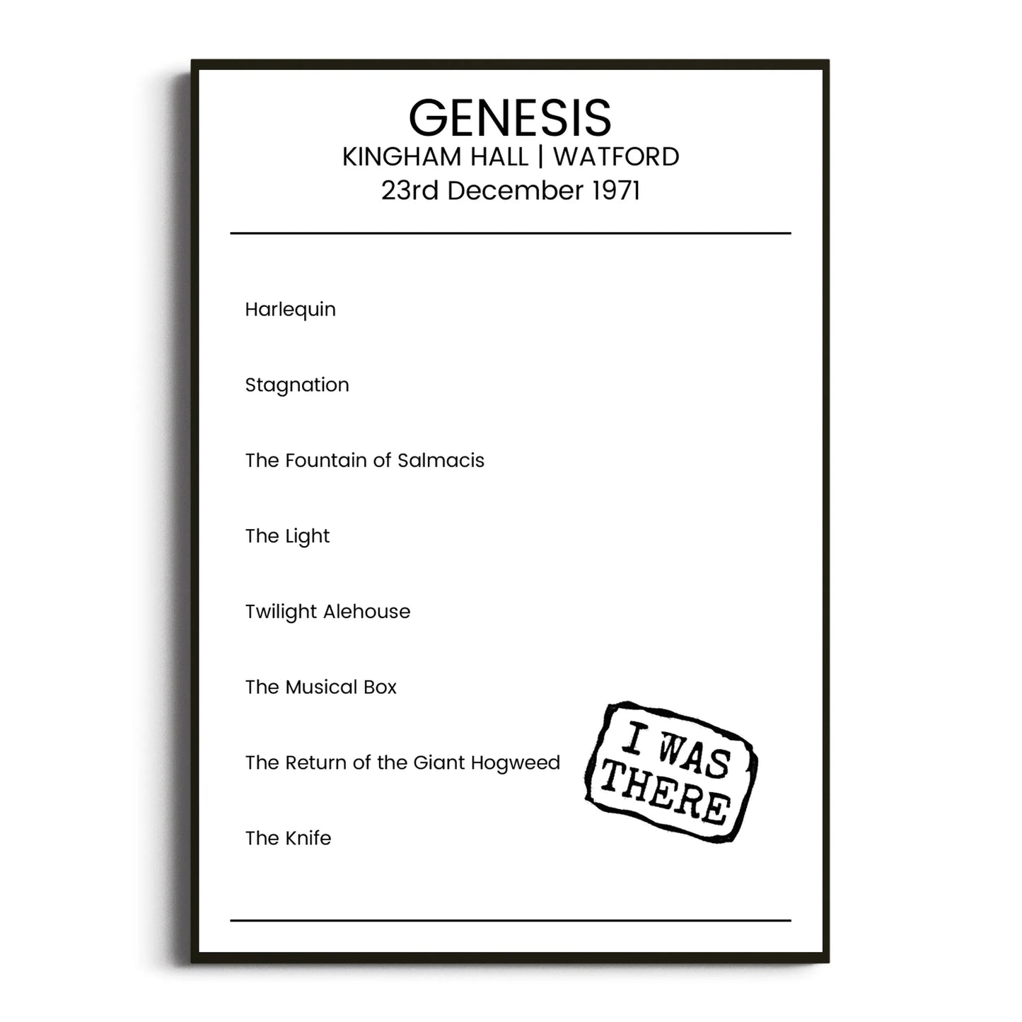 Genesis Watford 23 December 1971 Setlist Poster