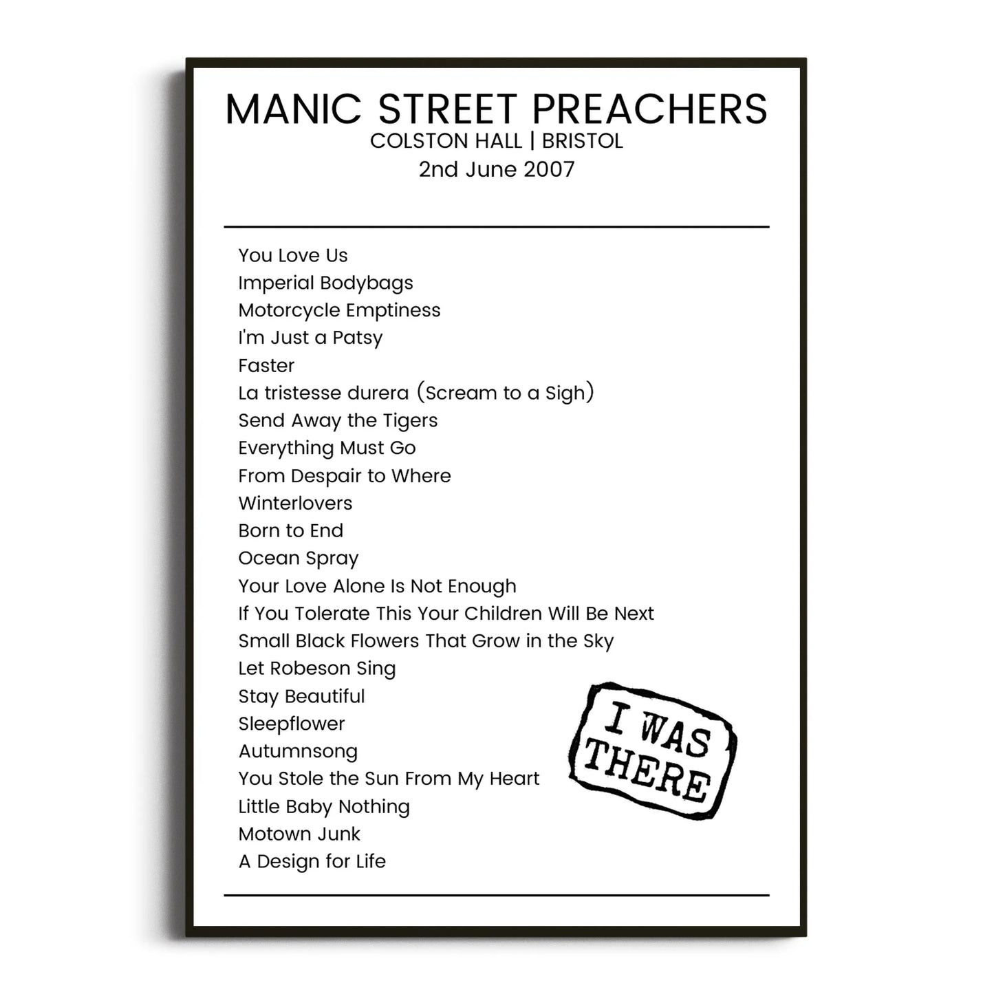 Manic Street Preachers Bristol 02 June 2007 Setlist Poster