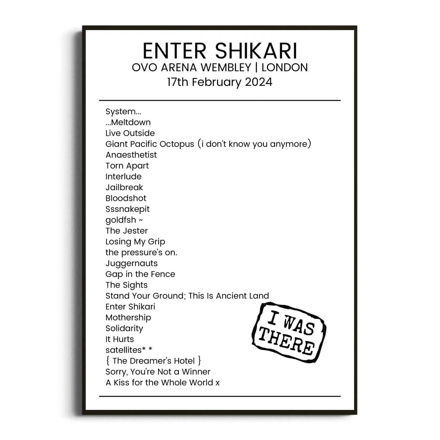 Enter Shikari London 17 February 2024 Setlist Poster