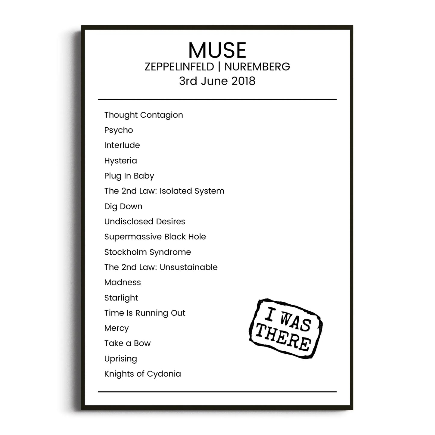 Muse Nuremberg 03 June 2018 Setlist Poster