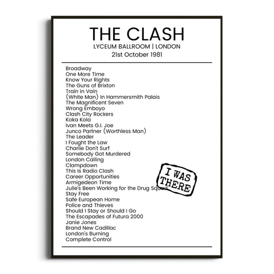 The Clash London 21 October 1981 Setlist Poster