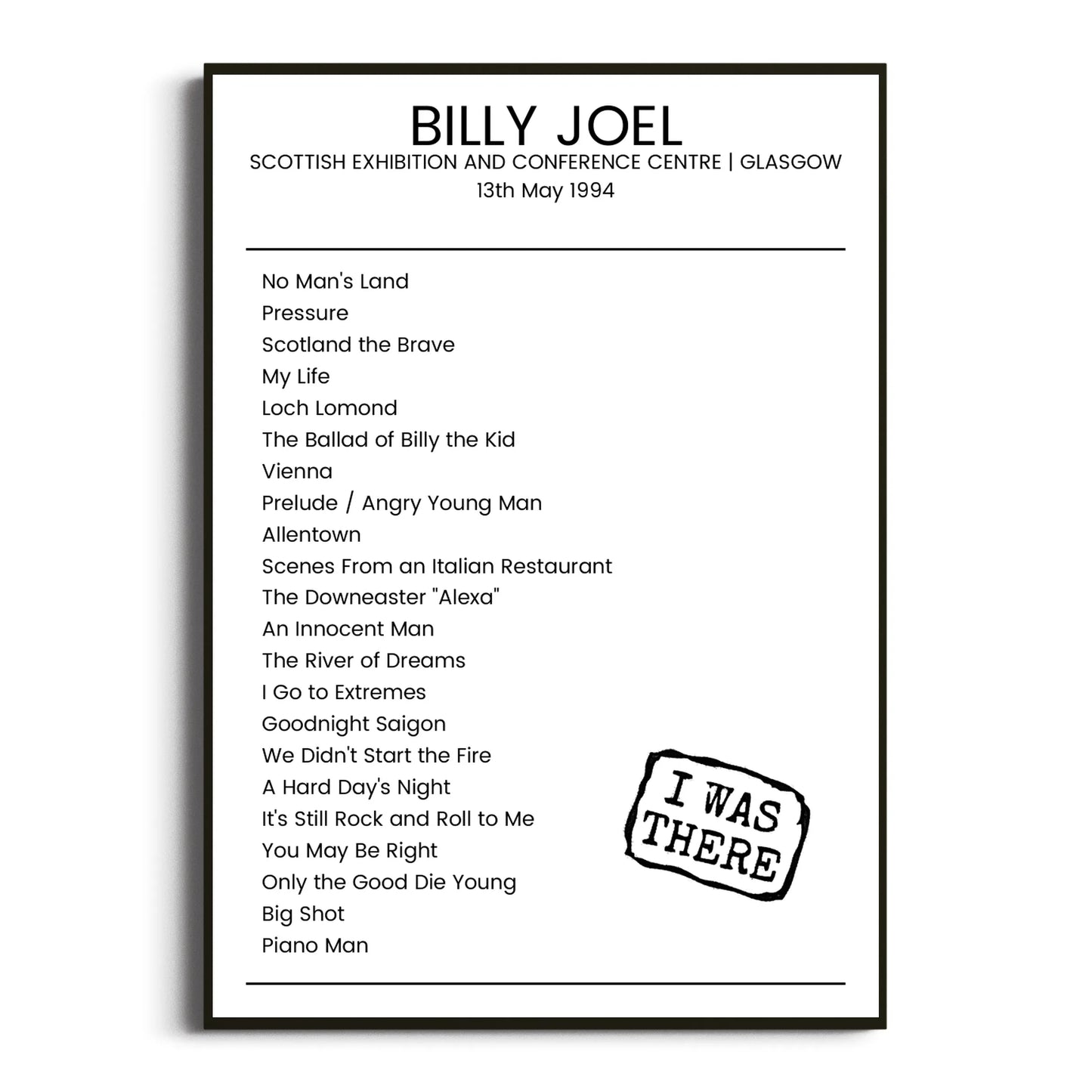 Billy Joel Glasgow 13 May 1994 Setlist Poster