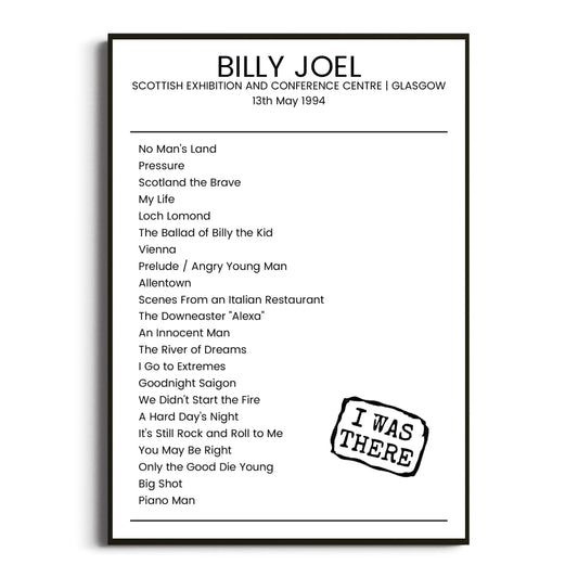 Billy Joel Glasgow 13 May 1994 Setlist Poster