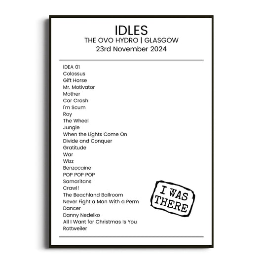 IDLES Glasgow 23 November 2024 Setlist Poster