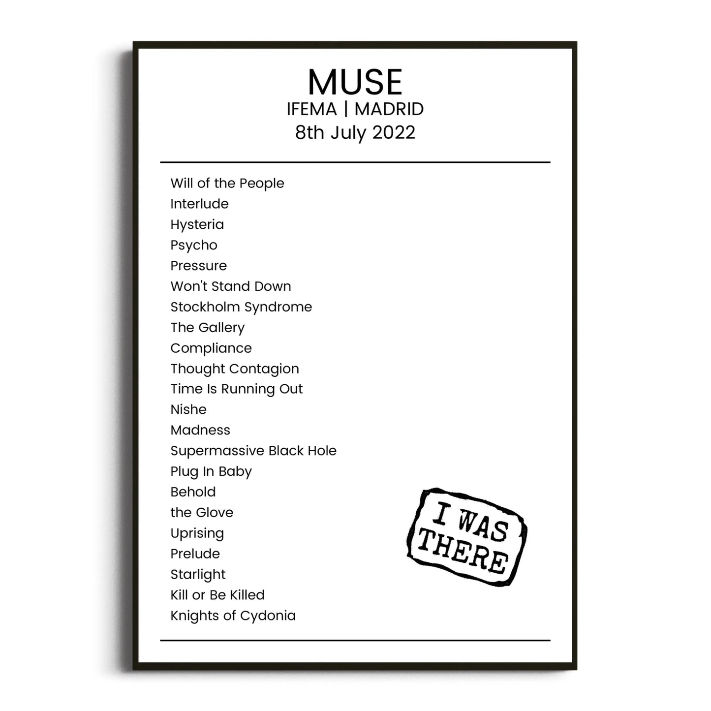 Muse Madrid 08 July 2022 Setlist Poster