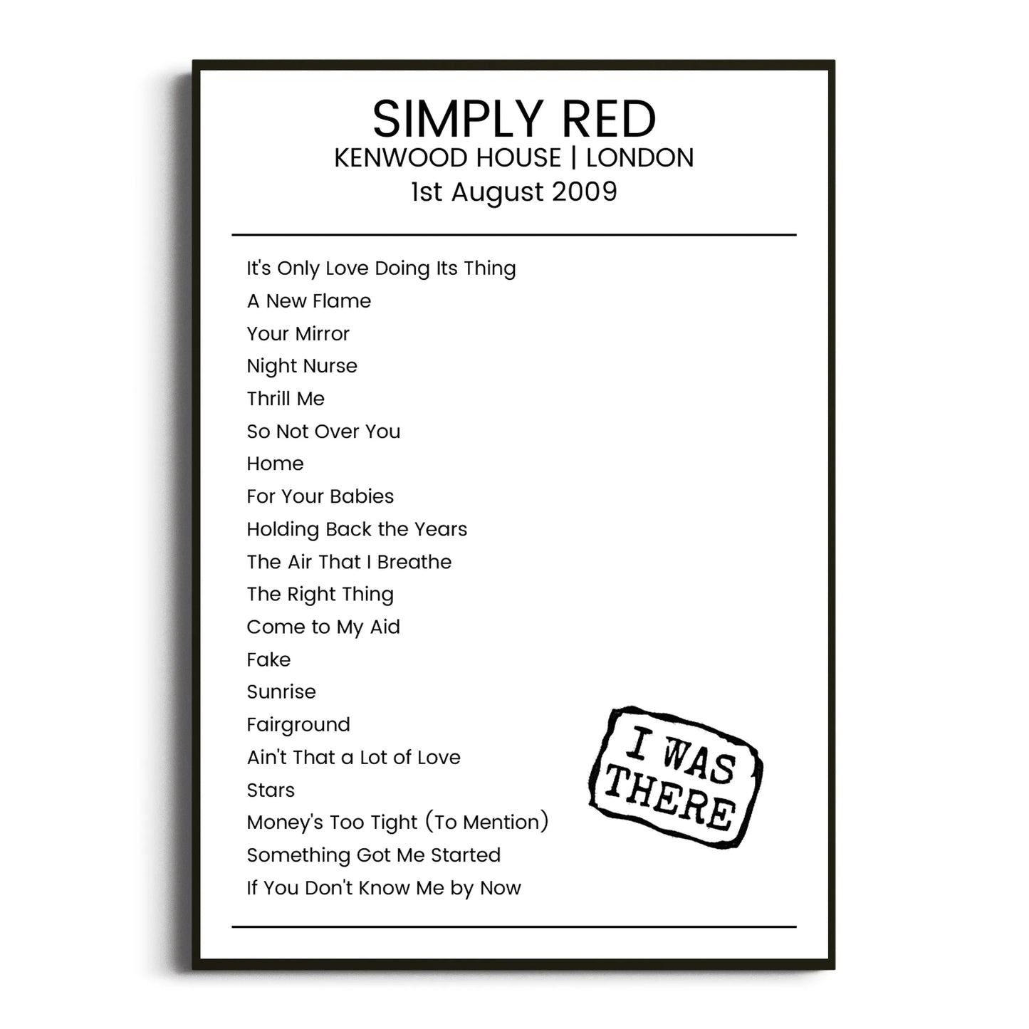 Simply Red London 01 August 2009 Setlist Poster