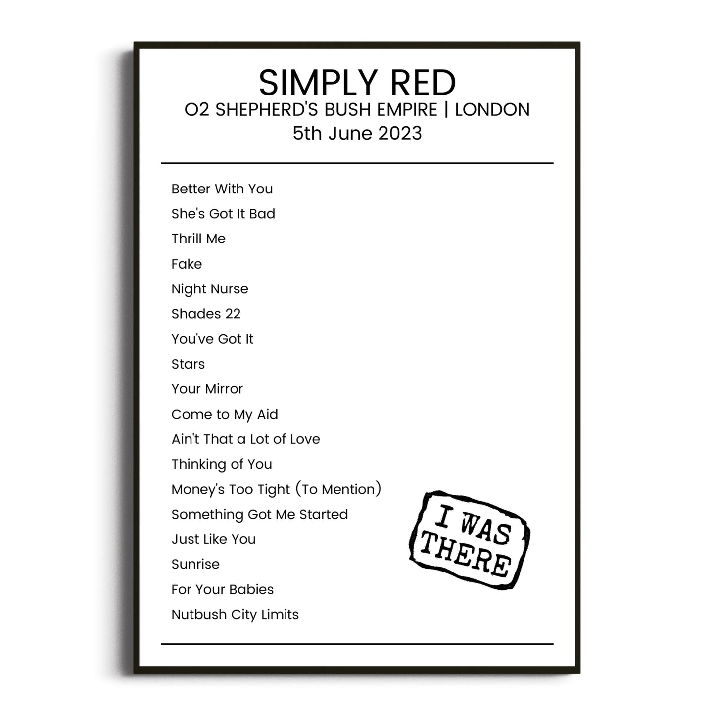 Simply Red London 05 June 2023 Setlist Poster