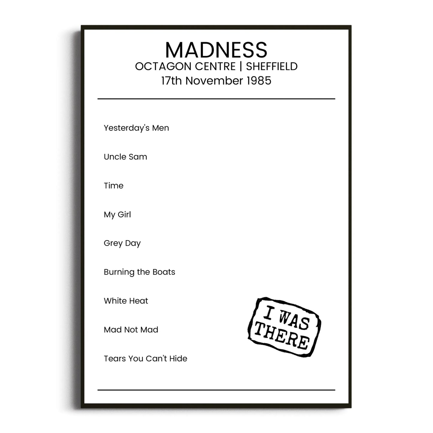 Madness Sheffield 17 November 1985 Setlist Poster