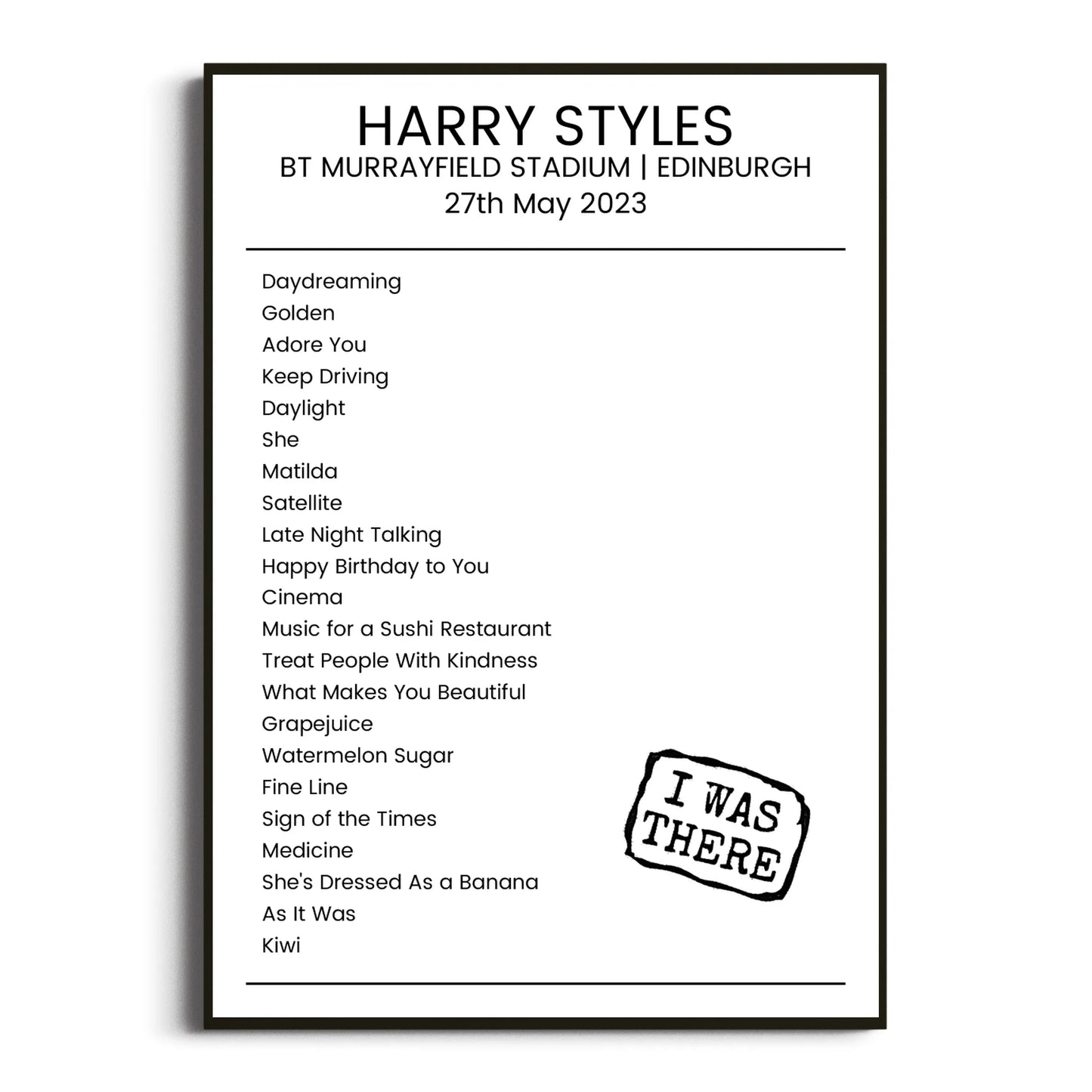 Harry Styles Edinburgh 27 May 2023 Setlist Poster