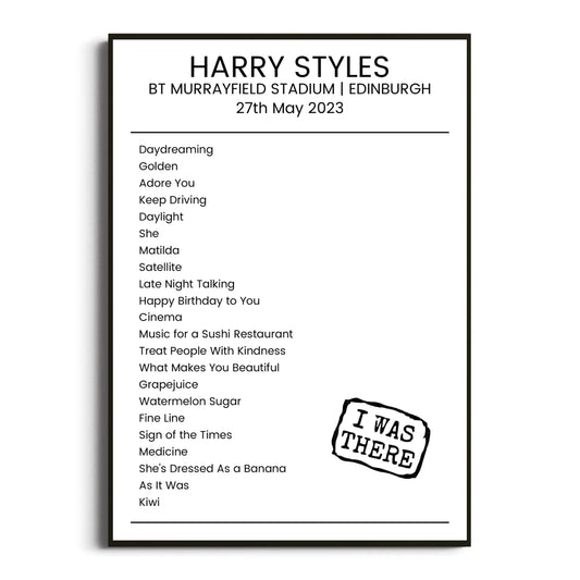 Harry Styles Edinburgh 27 May 2023 Setlist Poster