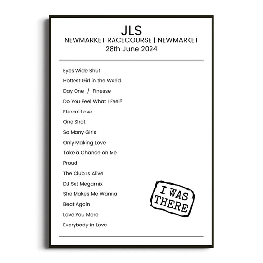 JLS Newmarket 28 June 2024 Setlist Poster