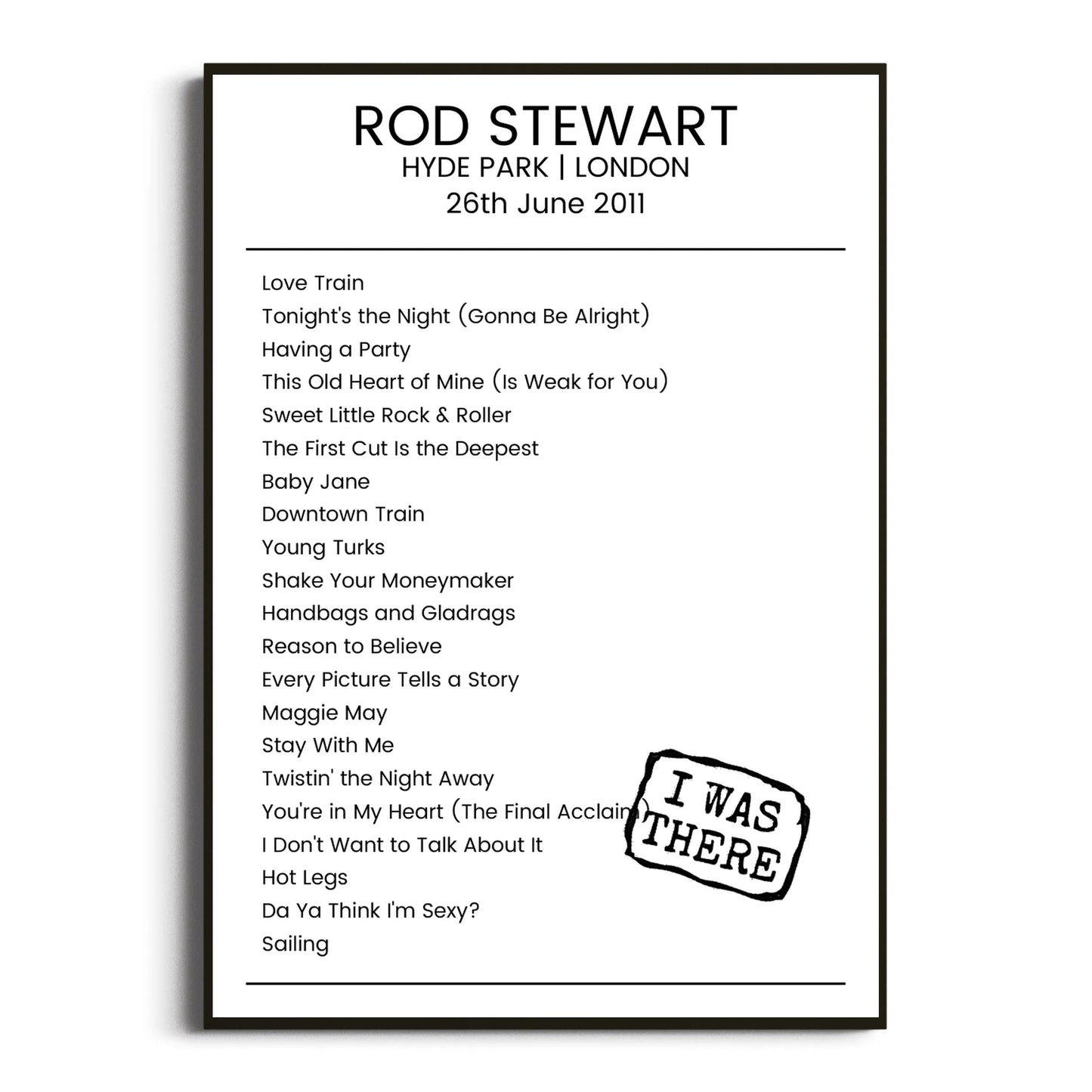 Rod Stewart London 26 June 2011 Setlist Poster