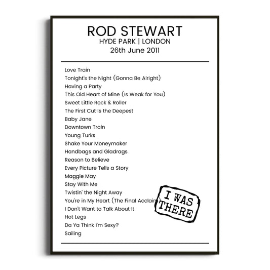 Rod Stewart London 26 June 2011 Setlist Poster