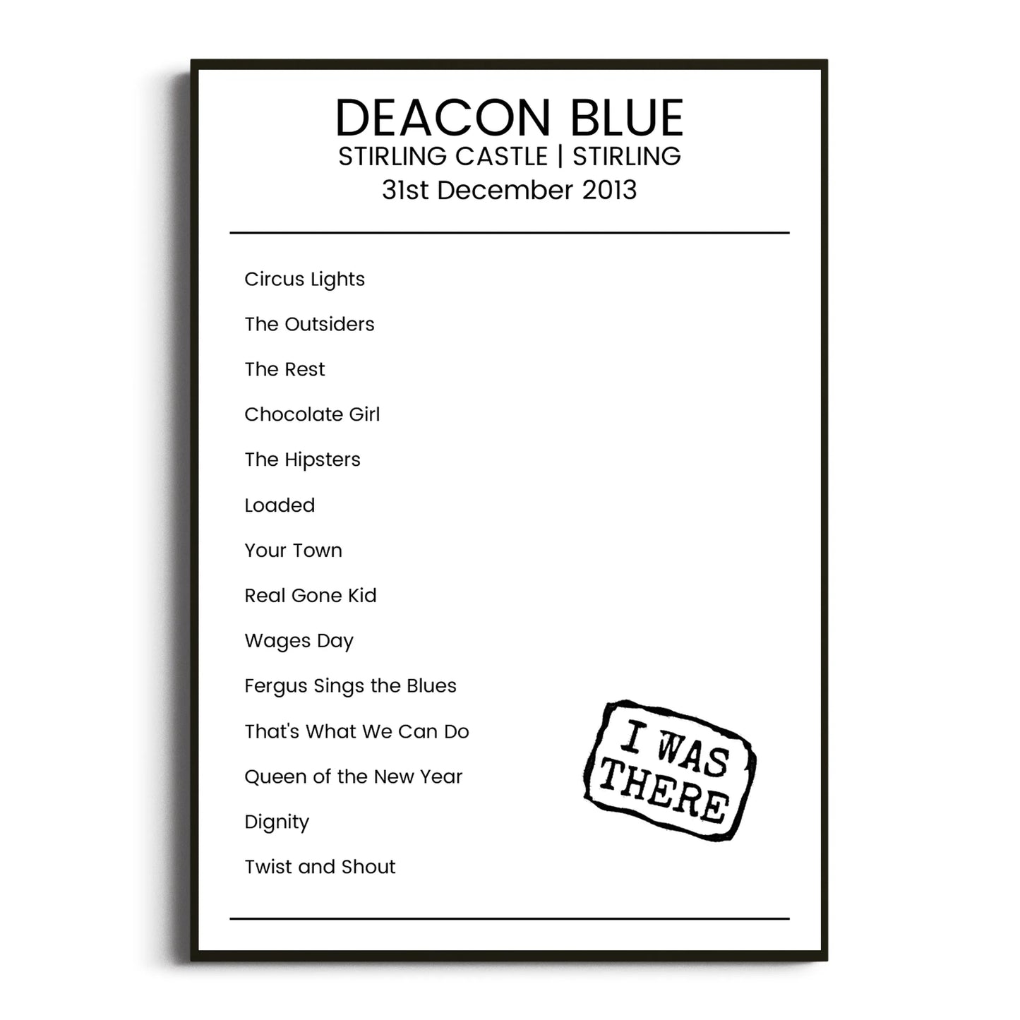 Deacon Blue Stirling 31 December 2013 Setlist Poster