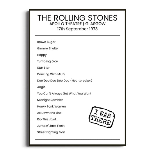 The Rolling Stones Glasgow 17 September 1973 Setlist Poster