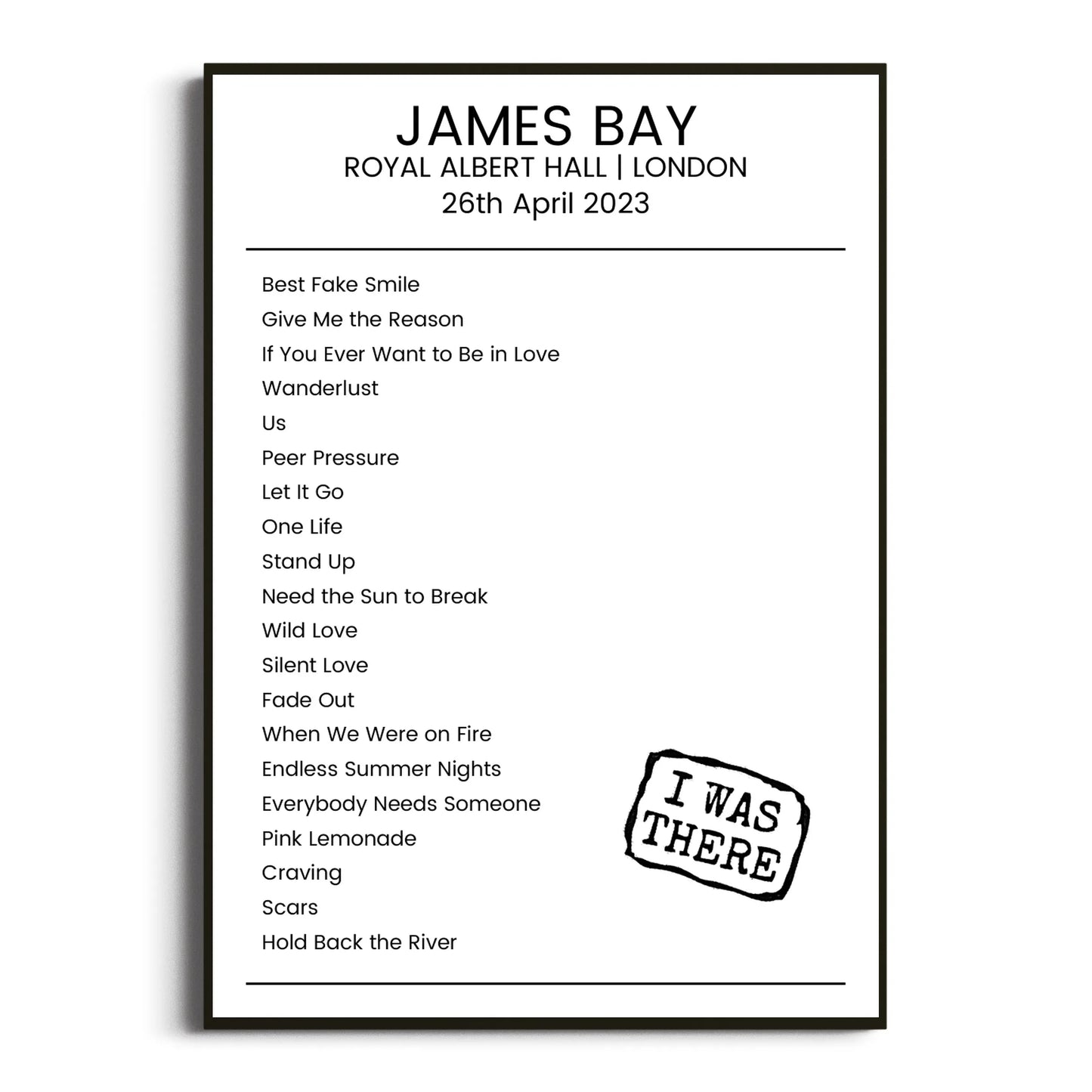 James Bay London 26 April 2023 Setlist Poster