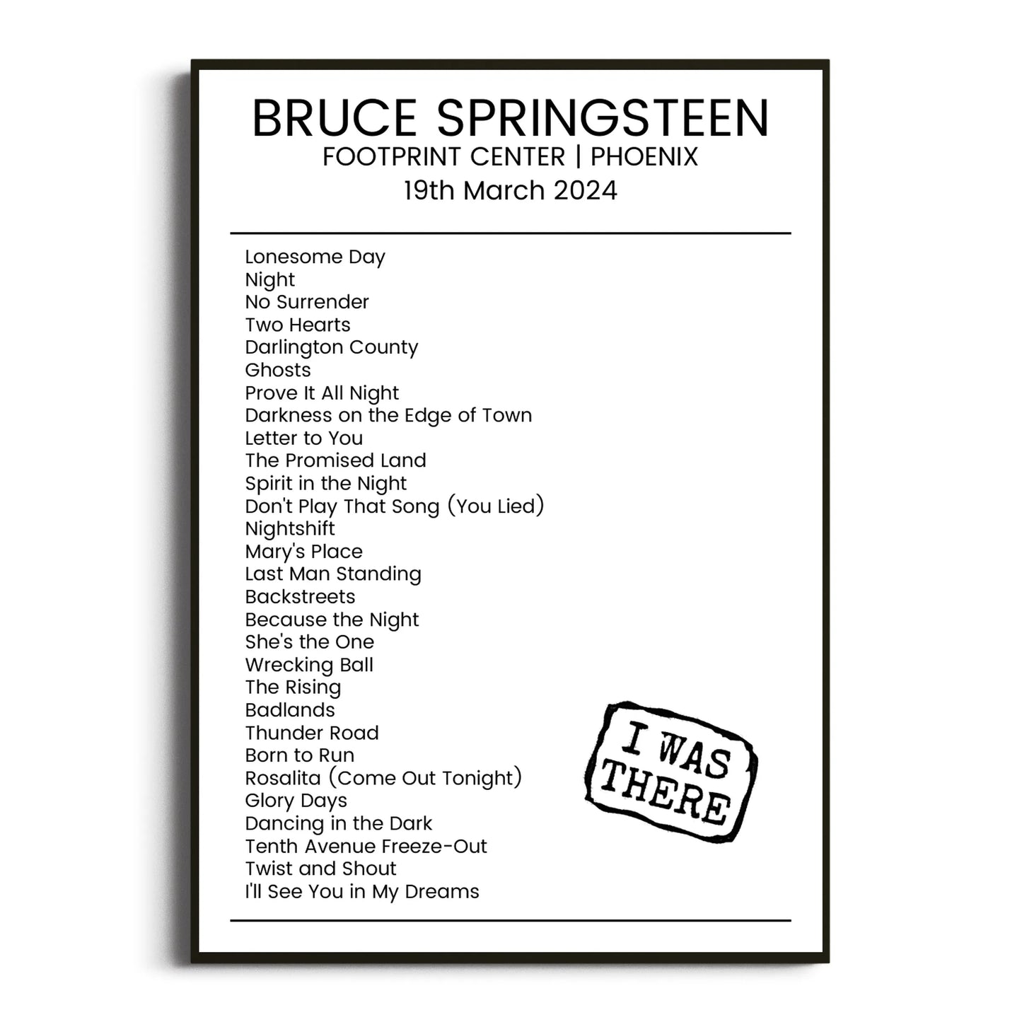 Bruce Springsteen Phoenix 19 March 2024 Setlist Poster