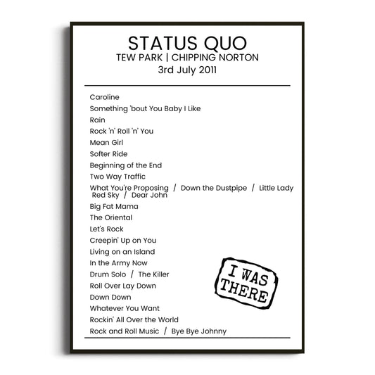 Status Quo Chipping Norton 03 July 2011 Setlist Poster