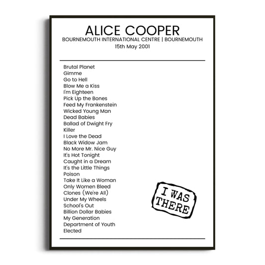 Alice Cooper Bournemouth 15 May 2001 Setlist Poster