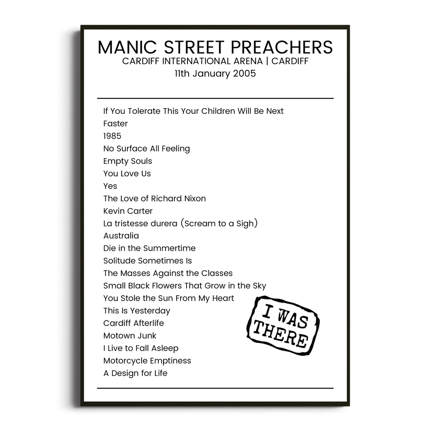 Manic Street Preachers Cardiff 11 January 2005 Setlist Poster