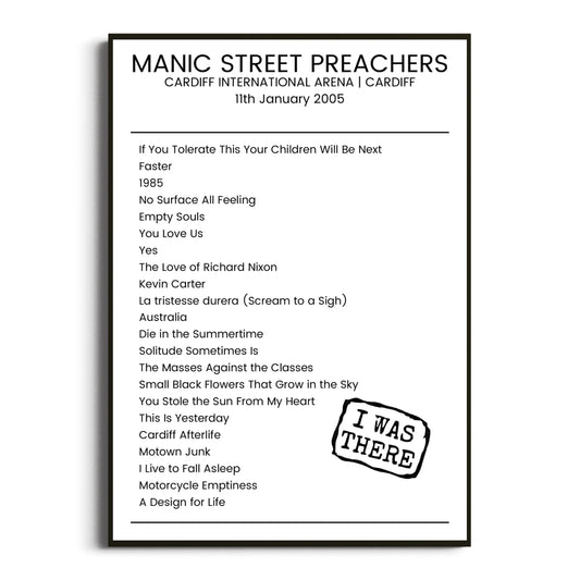 Manic Street Preachers Cardiff 11 January 2005 Setlist Poster