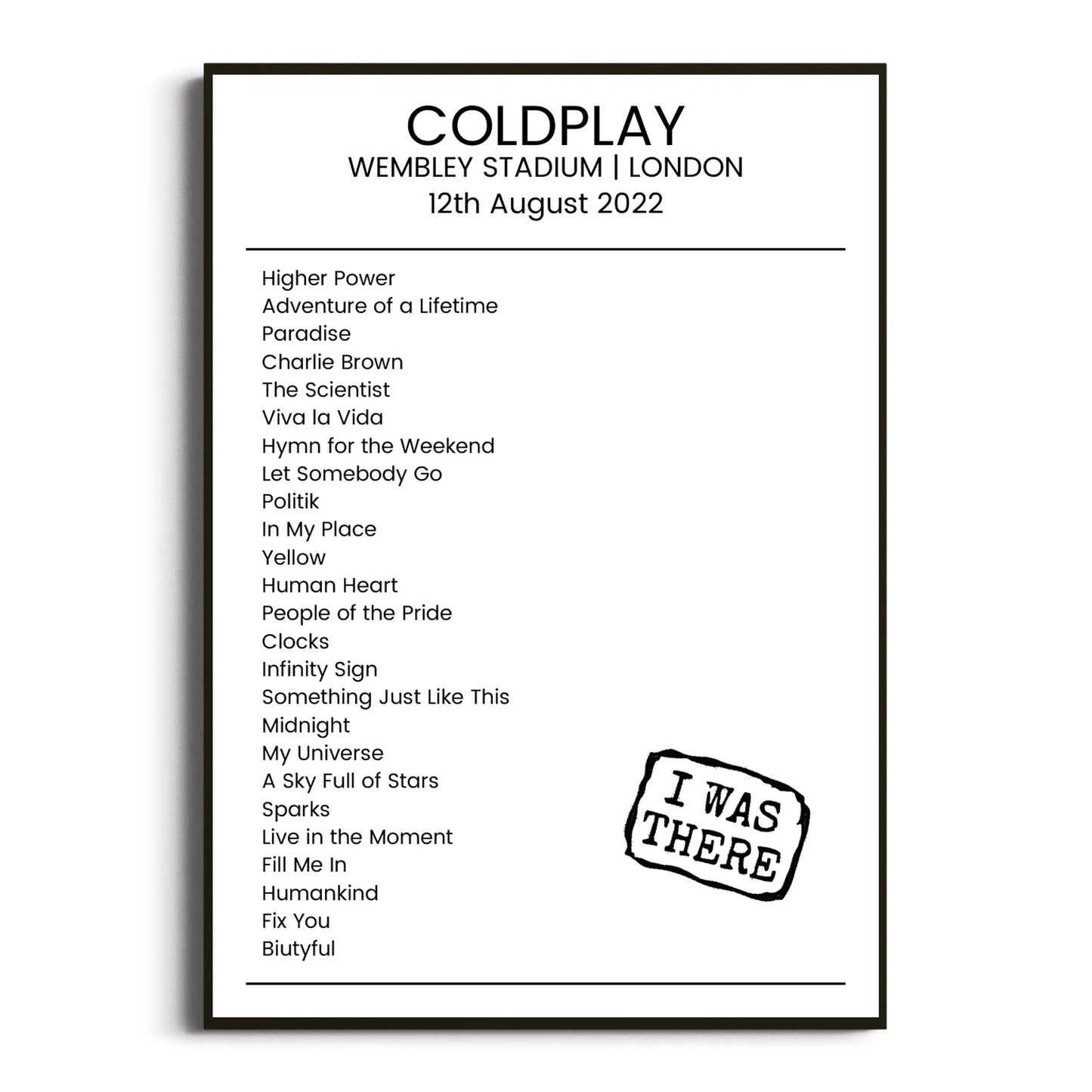 Coldplay London 12 August 2022 Setlist Poster