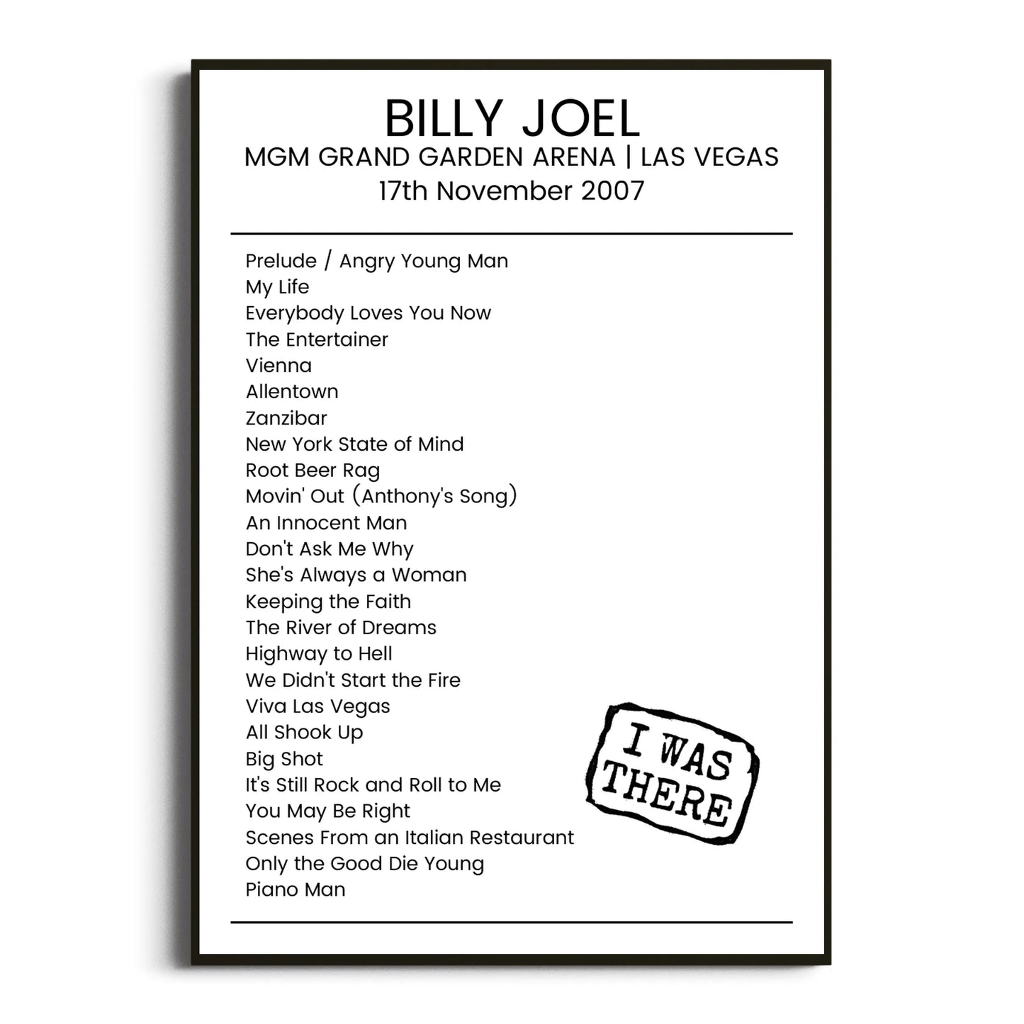 Billy Joel Las Vegas 17 November 2007 Setlist Poster