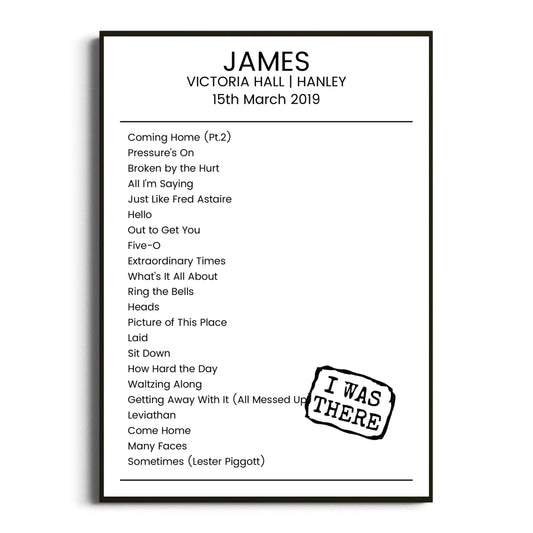 James Hanley 15 March 2019 Setlist Poster