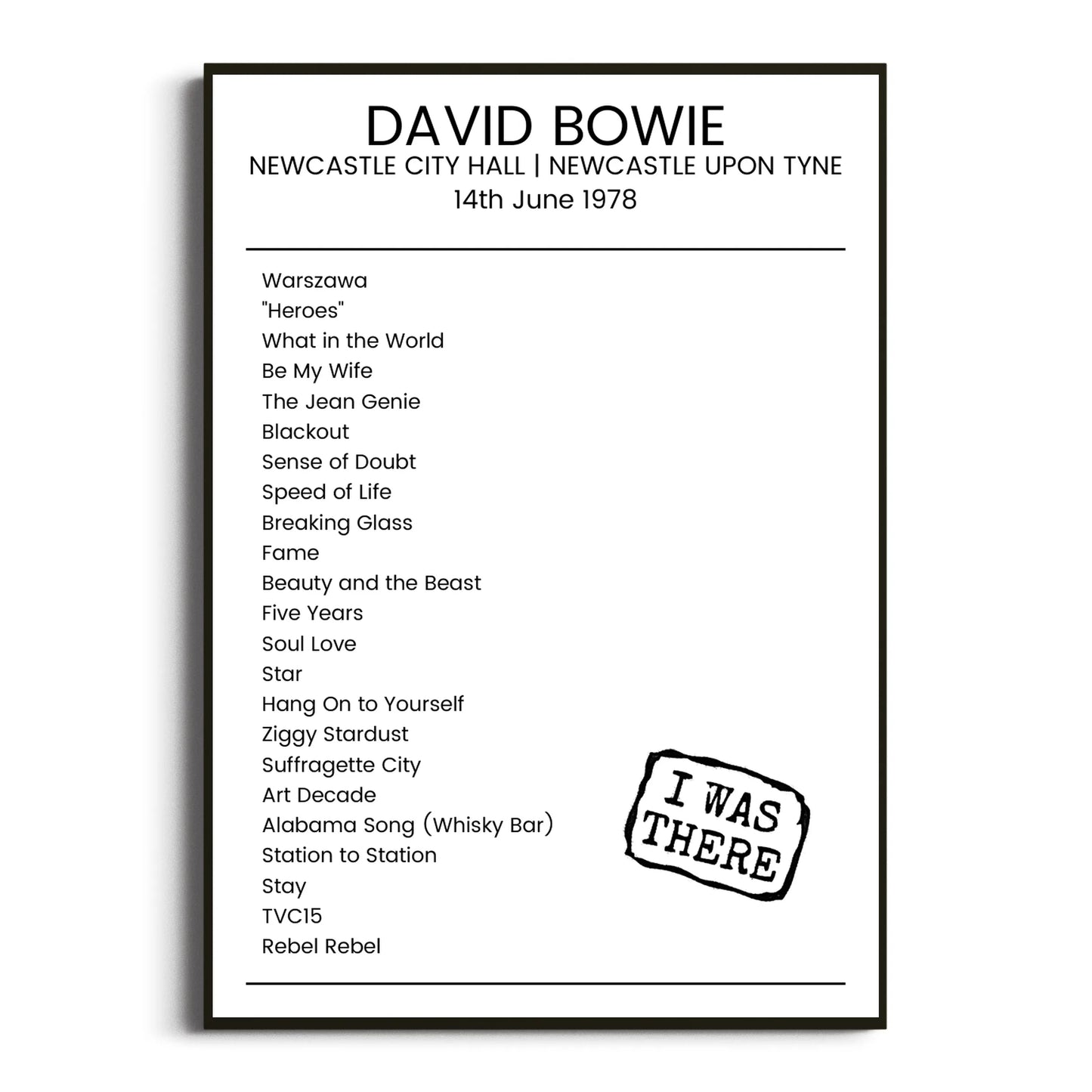 David Bowie Newcastle upon Tyne 14 June 1978 Setlist Poster