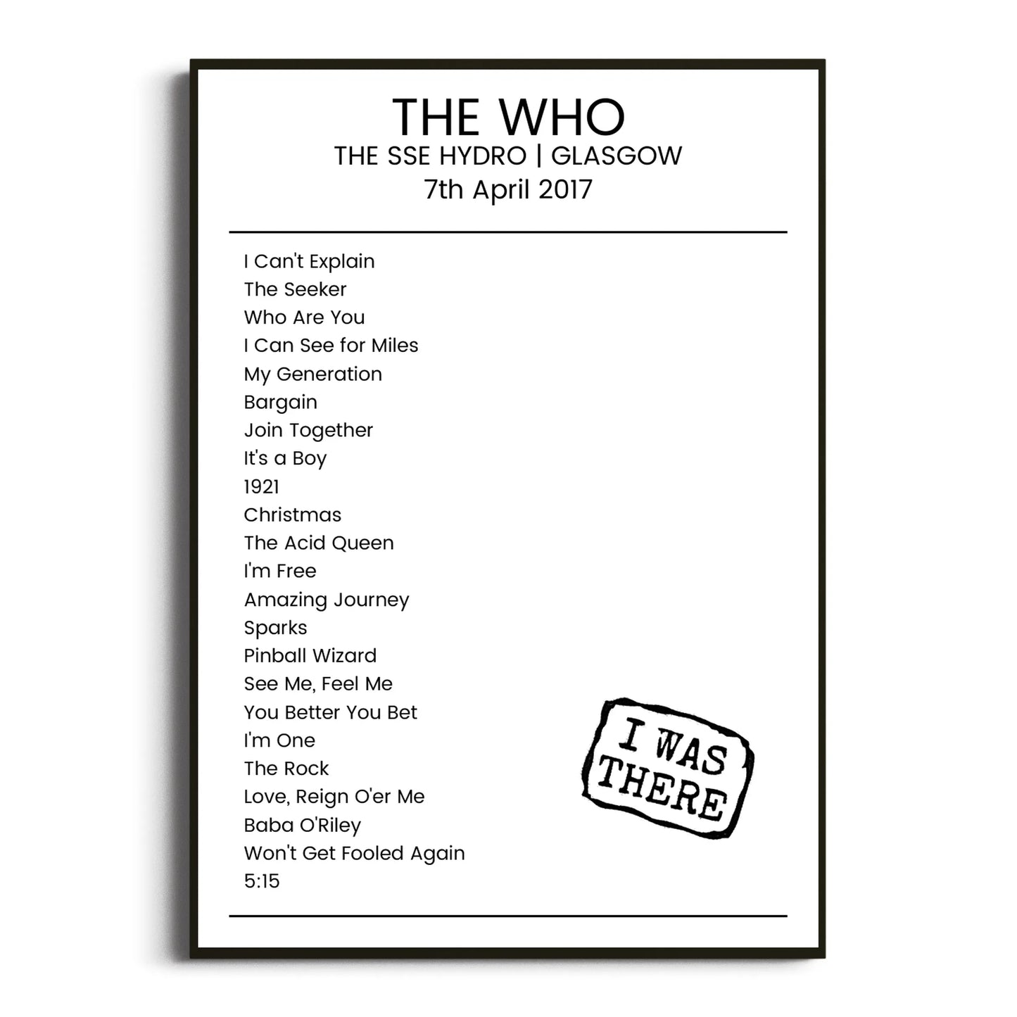 The Who Glasgow 07 April 2017 Setlist Poster