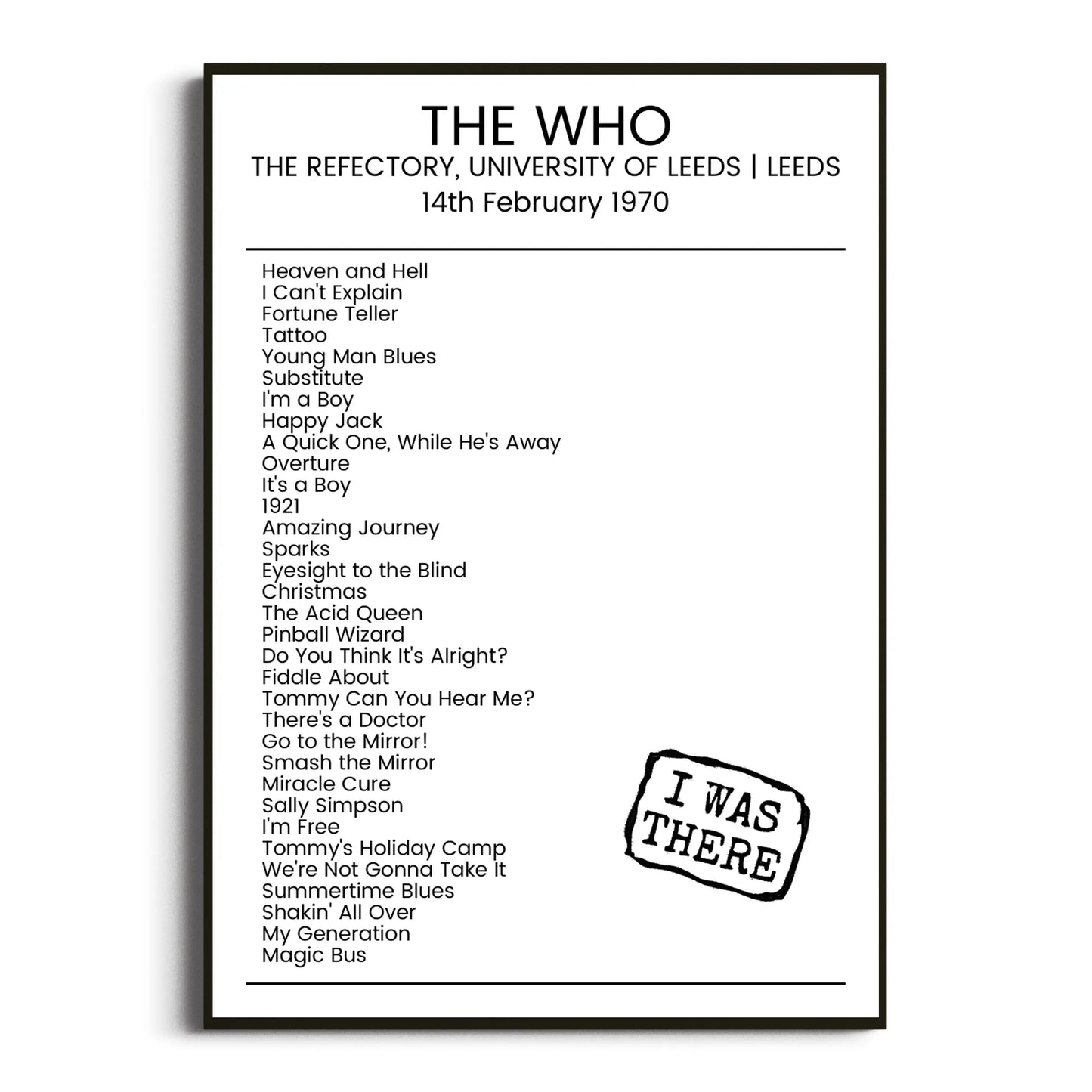 The Who Leeds 14 February 1970 Setlist Poster