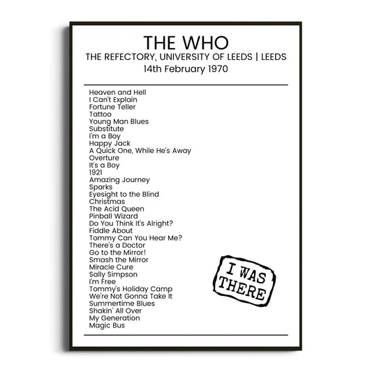 The Who Leeds 14 February 1970 Setlist Poster