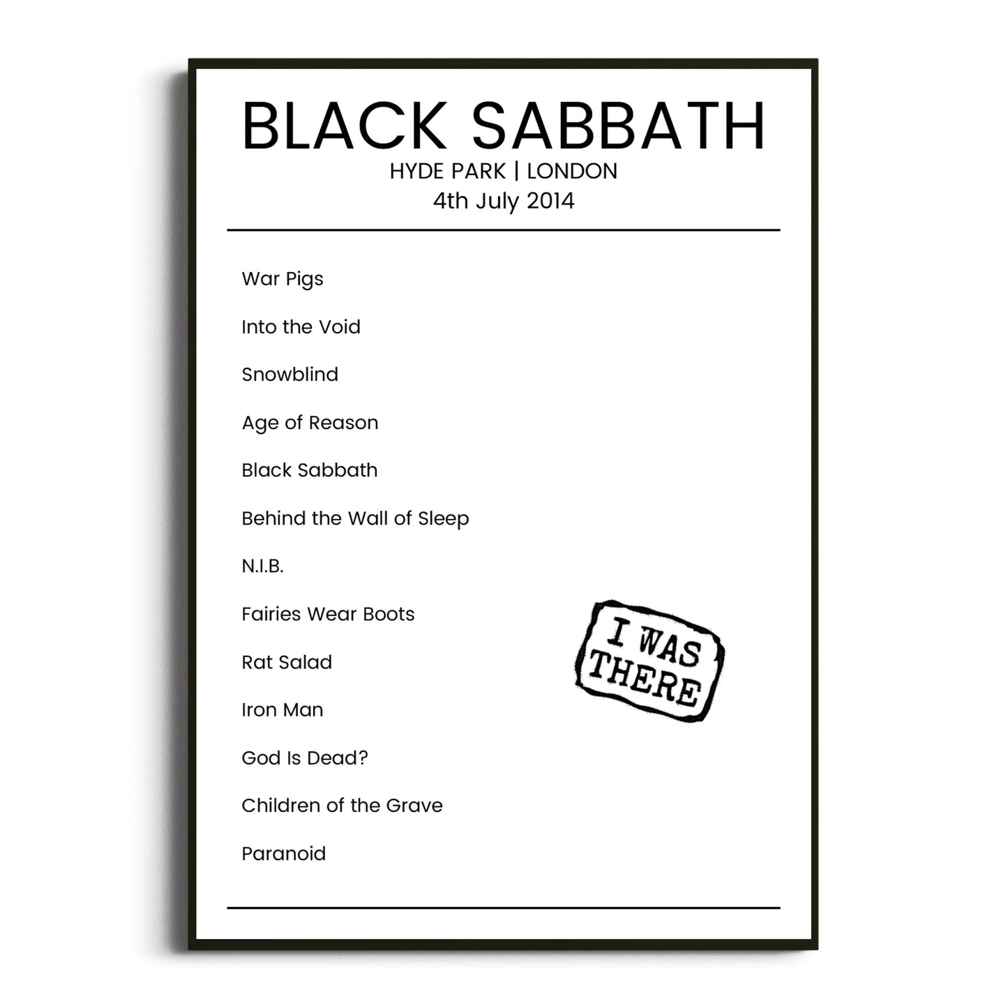 Black Sabbath London 04 July 2014 Setlist Poster