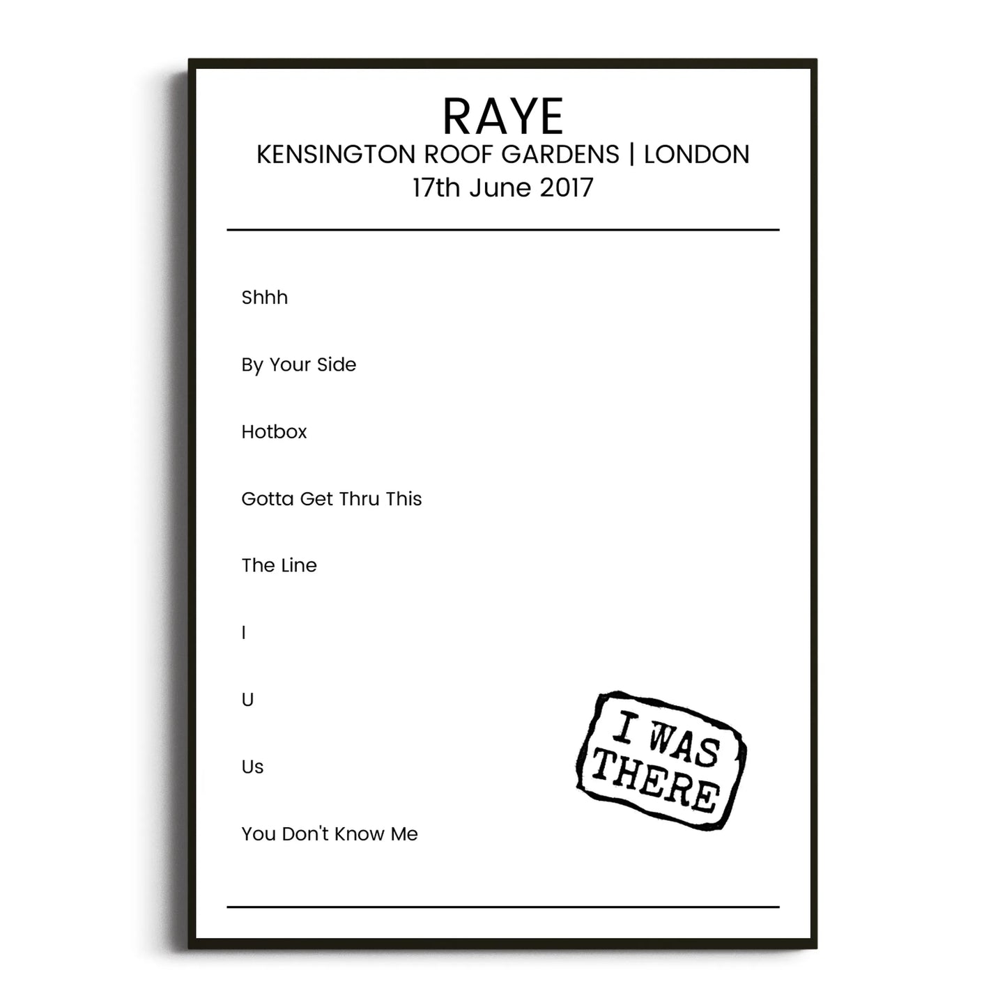 RAYE London 17 June 2017 Setlist Poster