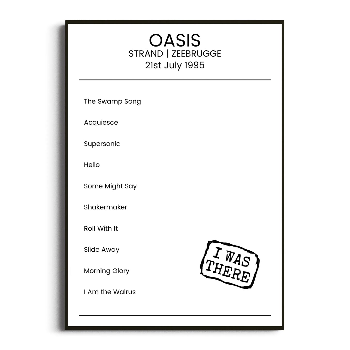 Oasis Zeebrugge 21 July 1995 Setlist Poster