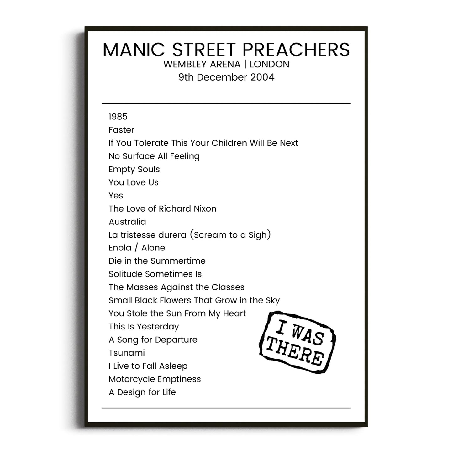 Manic Street Preachers London 09 December 2004 Setlist Poster