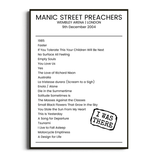 Manic Street Preachers London 09 December 2004 Setlist Poster