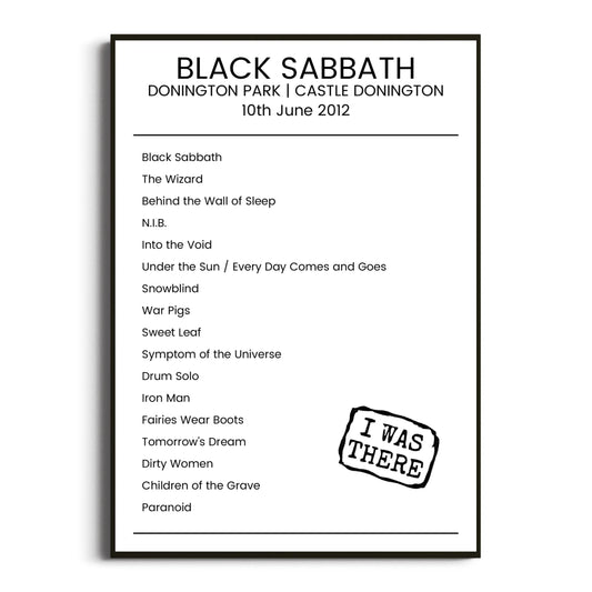 Black Sabbath Castle Donington 10 June 2012 Setlist Poster