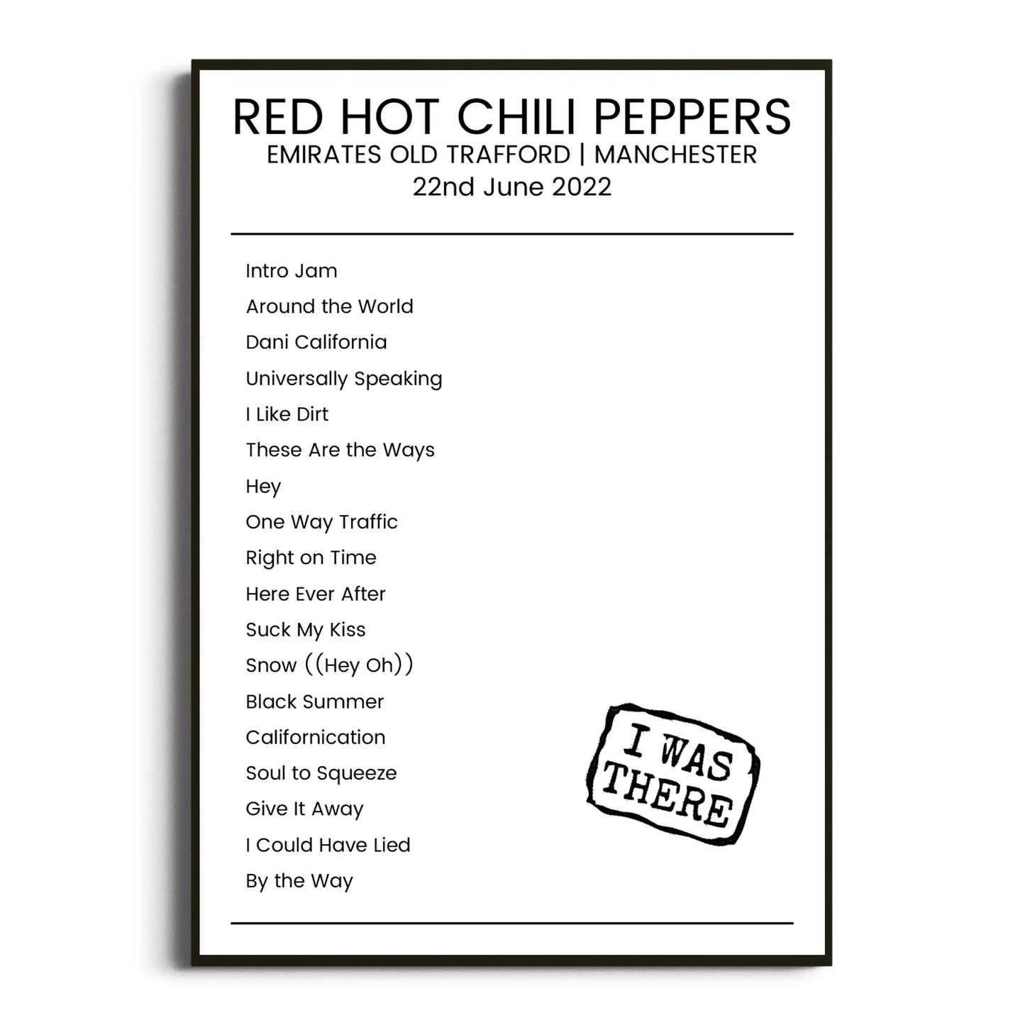 Red Hot Chili Peppers Manchester 22 June 2022 Setlist Poster