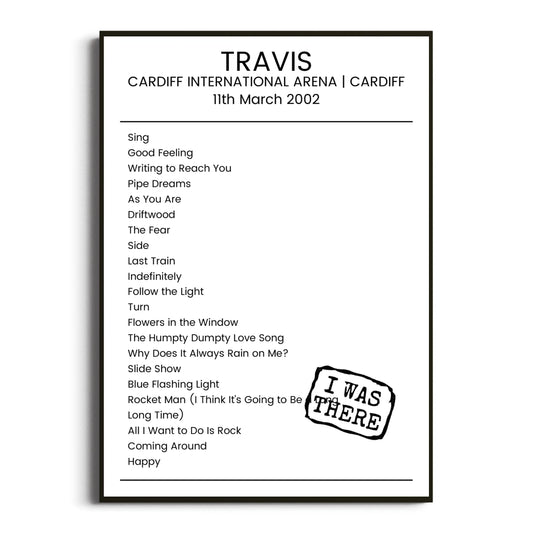 Travis Cardiff 11 March 2002 Setlist Poster