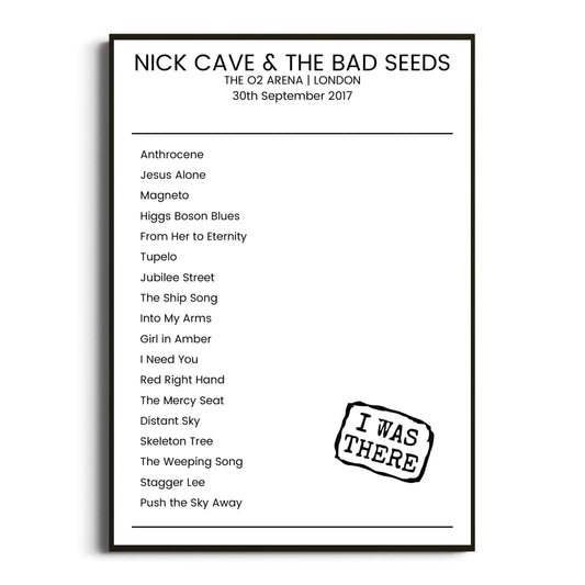 Nick Cave & the Bad Seeds London 30 September 2017 Setlist Poster