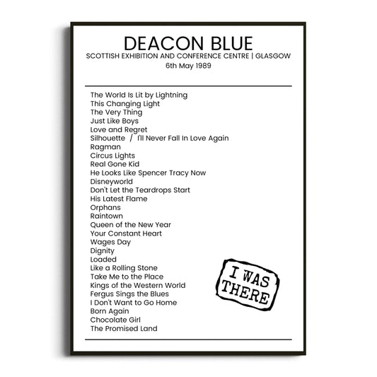 Deacon Blue Glasgow 06 May 1989 Setlist Poster